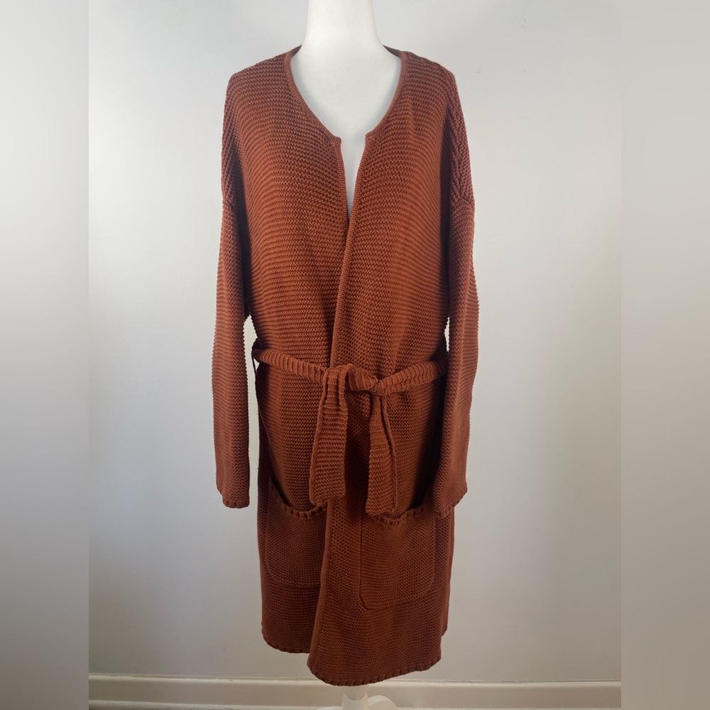 BA&SH Chunky Cotton Knit Belted Cinnamon Cardigan Sweater Coat Size Small